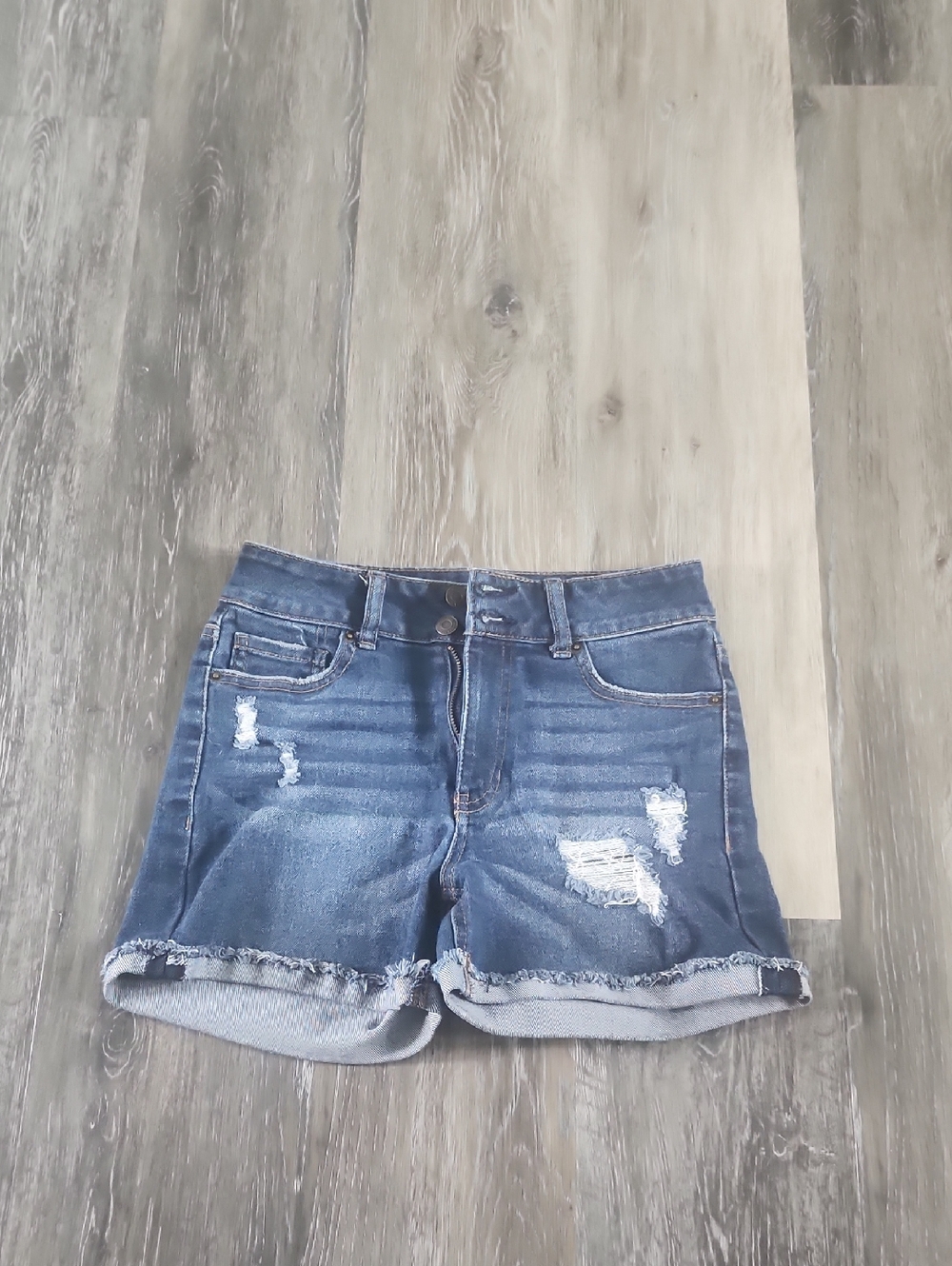 Vanilla Star Distressed Rolled-Hem Jean Shorts - Blue
